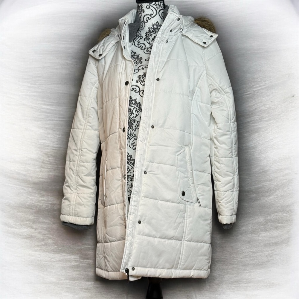 Men's White Quilted Hooded Coat - Insulated Winter Jacket